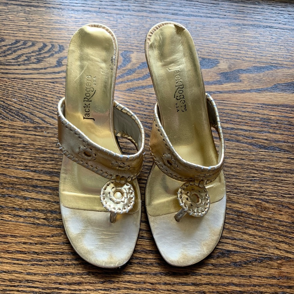 Jack Rogers Gold Kitten Heels.